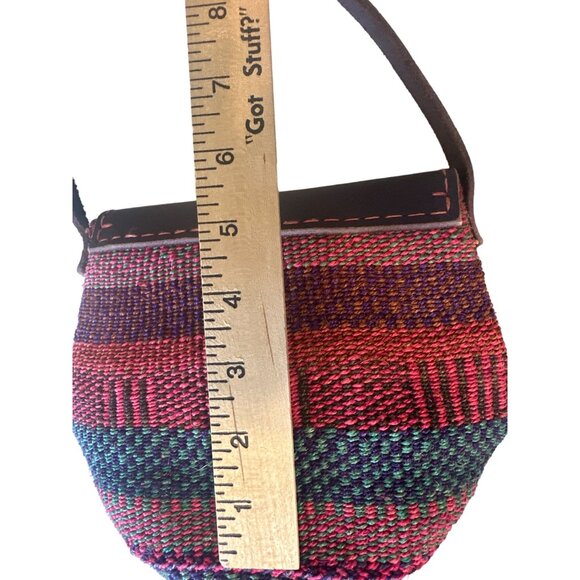 💖Colorful Handwoven Shoulder Bag With Leather Accents Why Not Brand - 8" Height - Picture 7 of 7